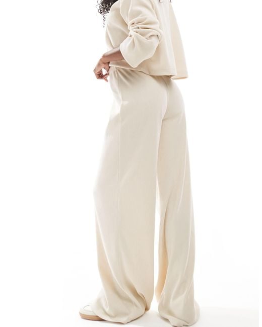 Miss Selfridge Natural Soft Rib Wide Leg Trouser