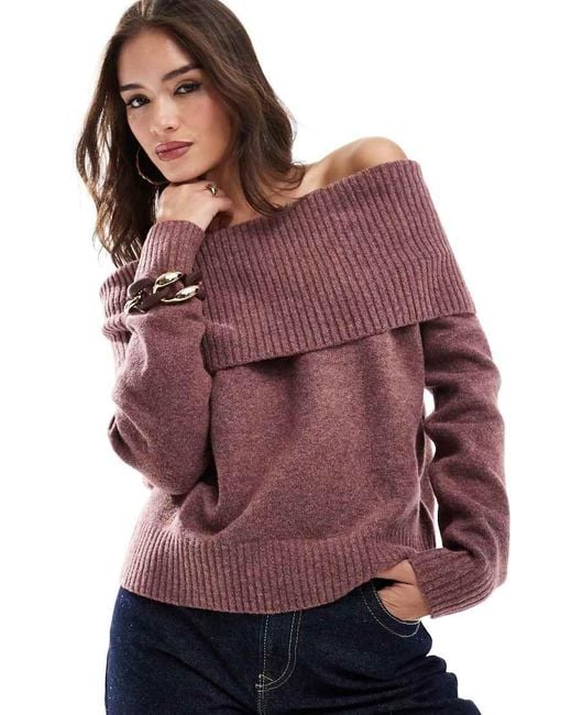 Pull&Bear Red Bardot Knitted Jumper