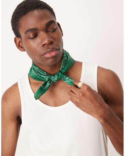 ASOS Bandana Van Satijn Met Paisley Motief in het Green voor heren
