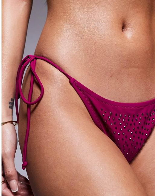 Candypants Red Rhinestone Tie Side Bikini Bottoms