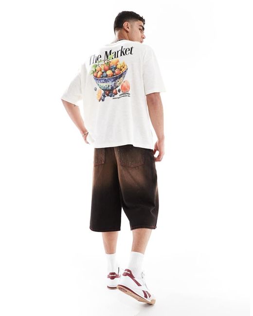 ASOS Oversized T-Shirt Van Zware Stof Met Textuur En Fruitprint Op De Achterkant in het White voor heren