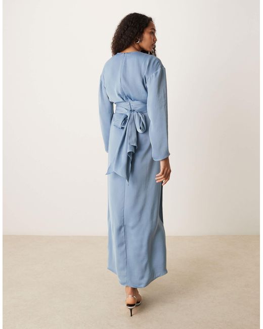 ASOS Blue Tie Back Satin Maxi Dress