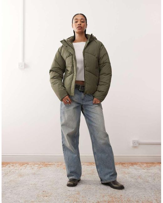 Noisy May Green Hooded Puffer Jacket