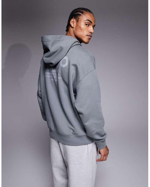 HUGO Gray Nazardo Tonal Central And Back Logo Loose Fit Hoodie for men