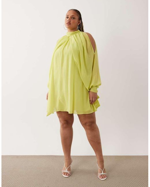 ASOS Green Asos Design Curve High Neck Chiffon Mini Dress With Open Sleeves