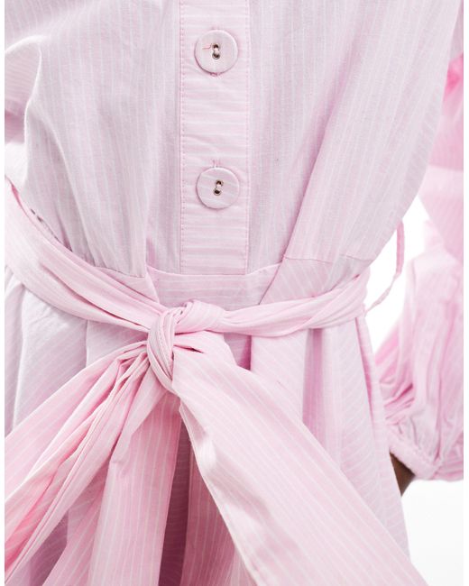 River Island Pink Stripe Belted Shirt Dress
