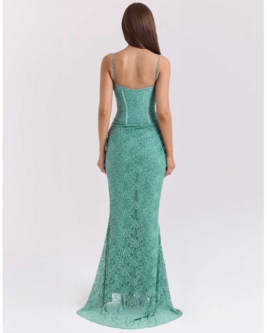 House Of Cb Green Antonina Lace Corset Maxi Dress