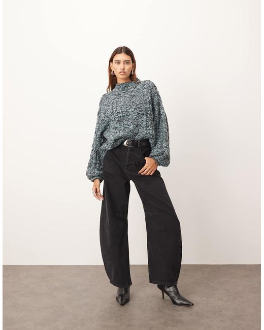 ARRANGE Gray Cable Knit High Neck Jumper With Volume Sleeve