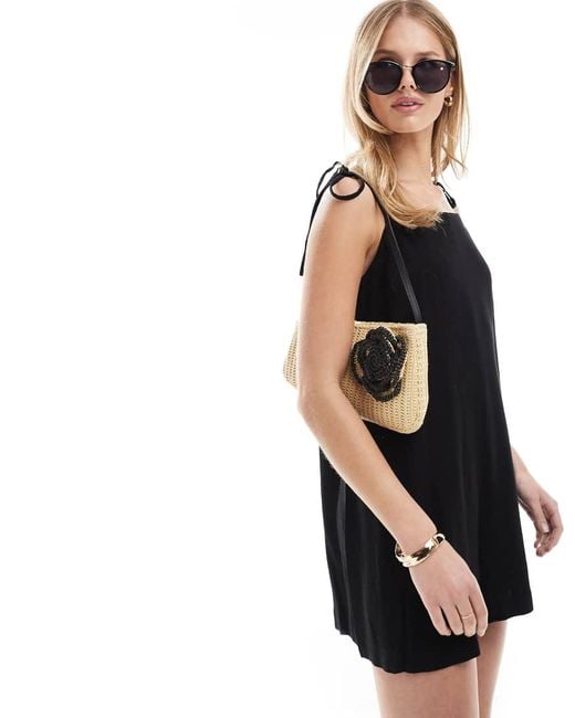 Miss Selfridge Black Linen Blend Tie Shoulder Romper