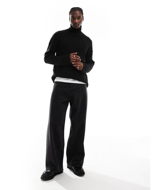 Collusion Black Oversized Heavy Weight Roll Neck Jumper for men