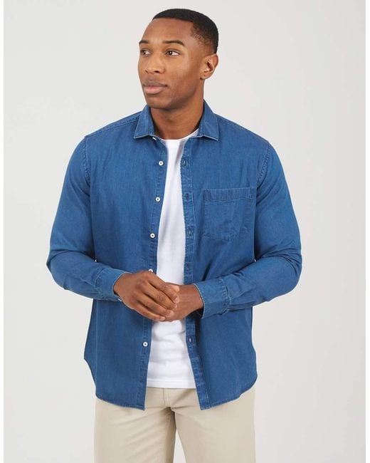 Brave Soul Blue Long Sleeve Denim Shirt for men