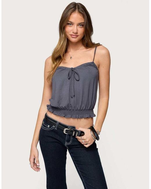 Edikted Blue Ripley Tie Front Tank Top