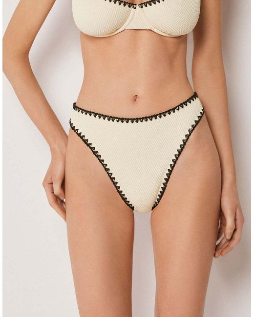 Calzedonia Natural High-Waist Brazilian Bicolor Embroidery