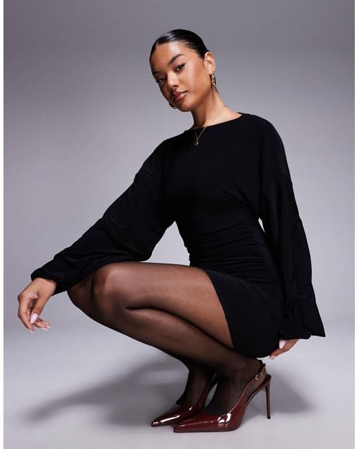 ASOS Long Sleeve With Tie Open Back Mini Dress in Blue | Lyst