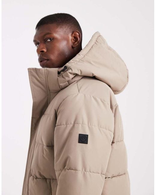 Only & Sons Natural Waterproof Longline Puffer Coat With Hood for men