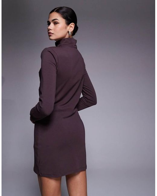 ASOS Purple High Neck Long Sleeve Underbust Detail Mini Dress