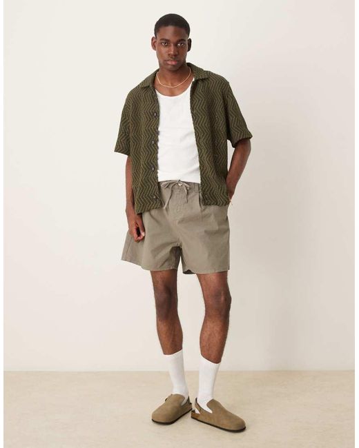 ASOS Korte Short Met Plooien, Wijde Pijpen En Trekkoord in het Natural voor heren