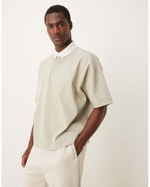 ASOS Oversized Rechte Polo Van 300Gsm Zware Stof Met Print Op De Borst in het Natural voor heren