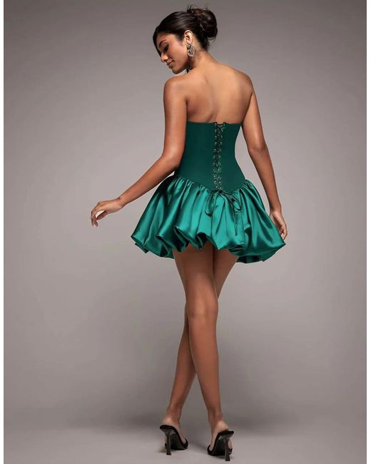 Goddiva Green Corset Boobtube Babydoll Mini Dress
