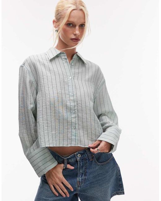 Mango Cropped Gestreept Overhemd in het Gray