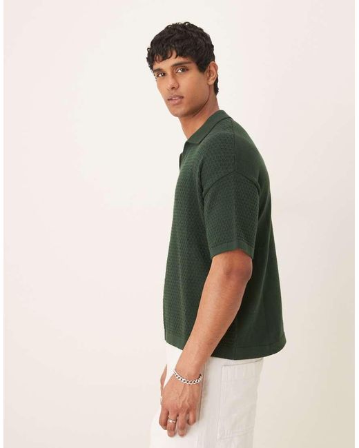 ASOS Green Relaxed Fit Textured Knitted Notch Neck Polo for men