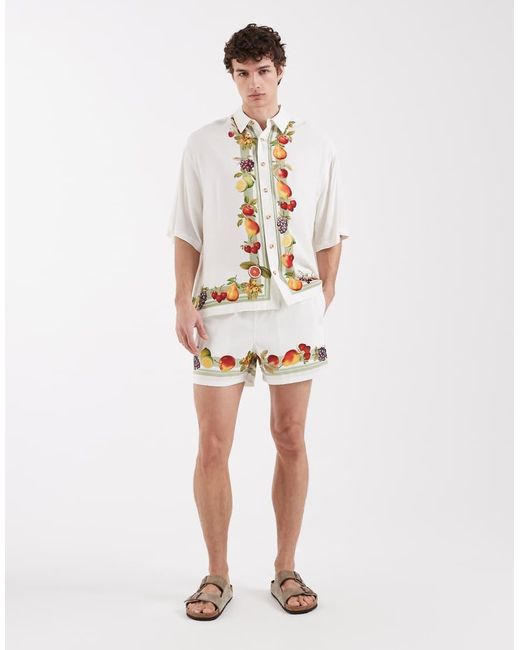 ASOS White Boxy Oversized Shirt With Holiday Print for men