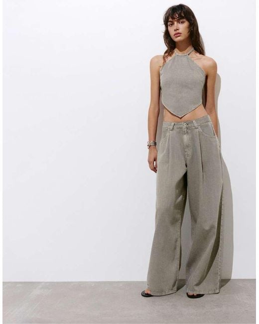 Pull&Bear Gray Open-back Triangular Top