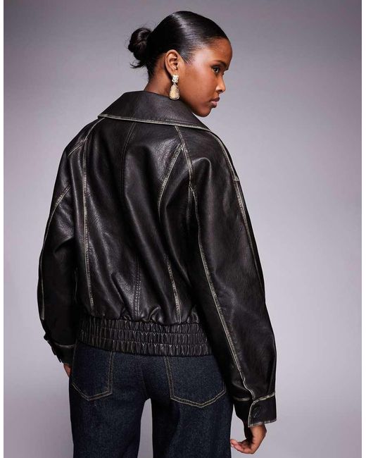 River Island Gray Faux Leather Cropped Trench Jacket