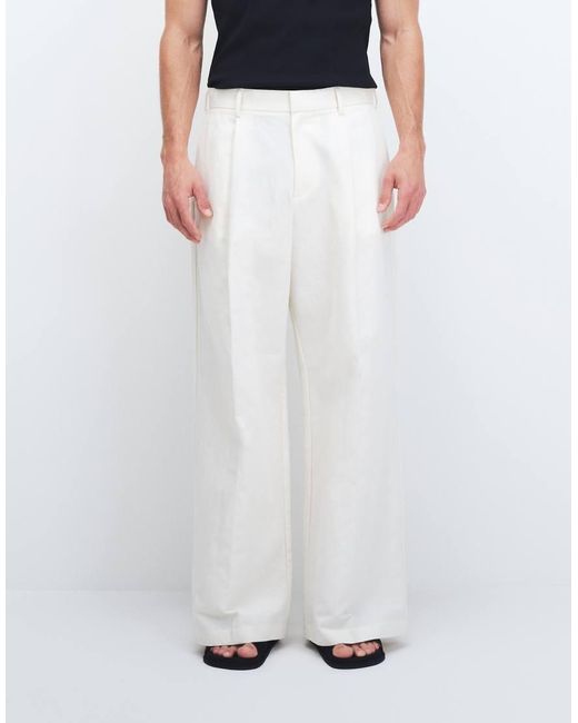 ASOS White Tailored Pleated Linen Rich Loose Leg Pants for men