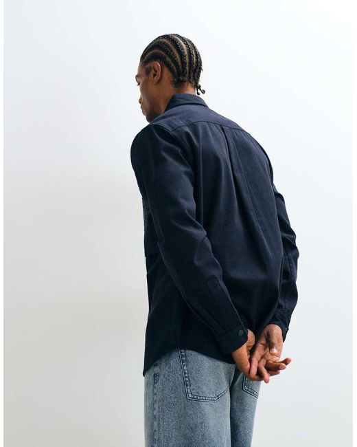 Parlez Blue Embroidered Logo Shirt With Patch Pocket Print for men