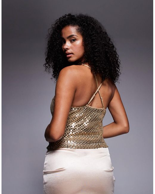 River Island Brown Sequin Drape Cami Top