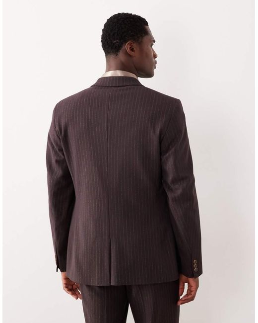 ASOS Brown Metallic Pinstriped Slim Suit Jacket for men