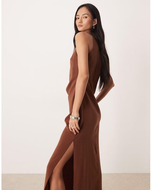knee length dresses for ladies Murci drape detail cut out high neck maxi dress in brown  ASOS Sample Sale
