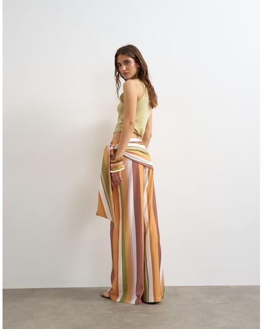 TOPSHOP White Stripe Plisse Wrap Scarf Detail Trousers