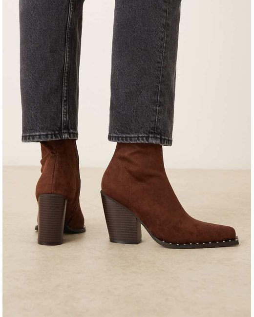 ASOS Blue Emrys Western Sock Ankle Boots