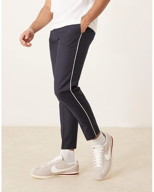ASOS Natural Smart Tapered Trousers With Side Piping for men