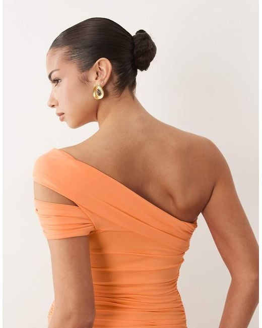 ASOS Orange Polyamide Twist Shoulder Ruched Top