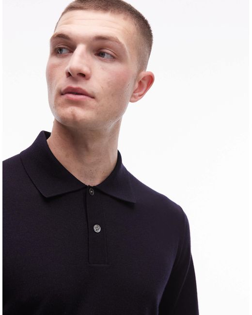 ARKET Blue Merino Wool Knitted Short Sleeve Polo Shirt for men