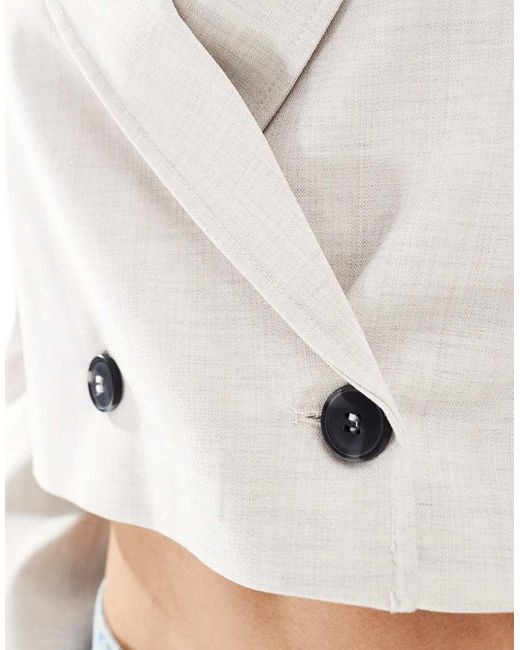 Bershka White Double Button Cropped Blazer