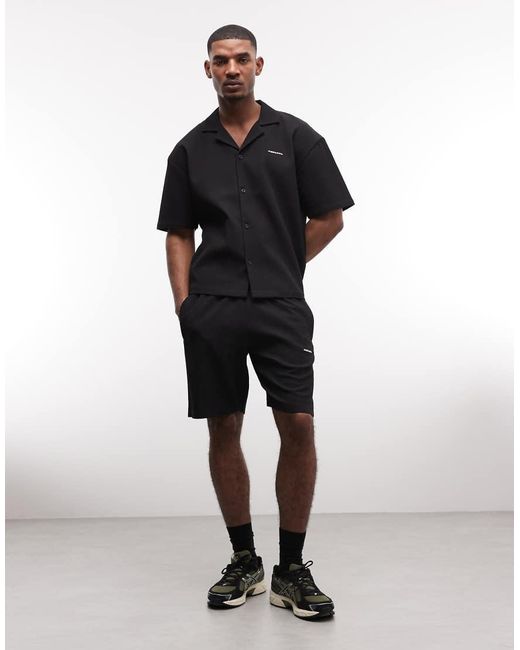 PEGADOR Black Troy Plissee Summer Shirt Co-ord for men