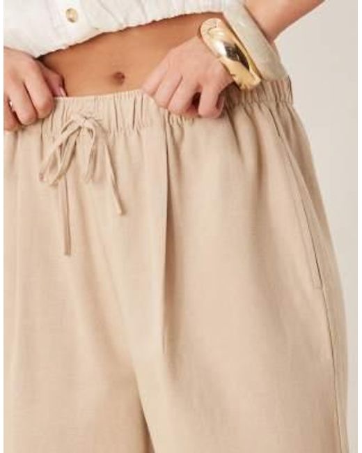 Stradivarius Natural Str Linen Look Trouser With Drawstring