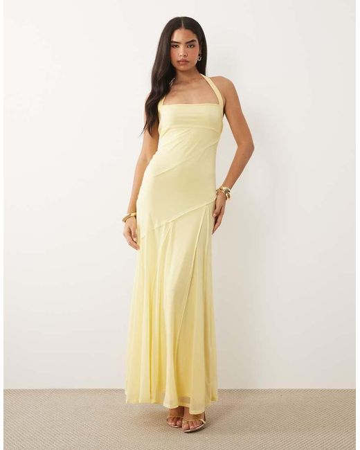 ASOS Natural Stretch Chiffon Halter Maxi Dress With Raw Seam Details
