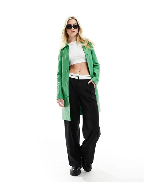 Muubaa Green Button Down Leather Trench Coat