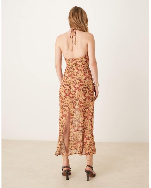 Motel Natural Alette Floral Print Halter Midaxi Dress