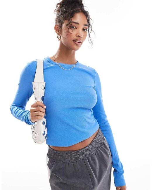 & Other Stories Blue Ribbed Long Sleeve Top