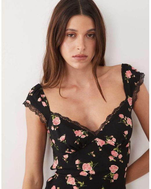 Mango Black Sweetheart Neck Midi Dress