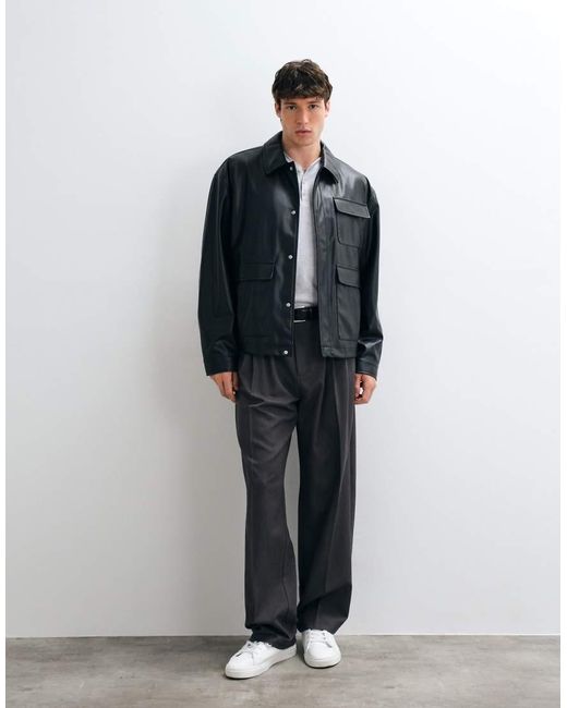 ASOS Blue Oversized Faux Leather Jacket for men