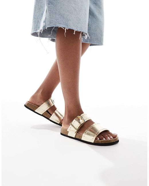 Asos Design Wide Fit White Fallon Studded Footbed Sandals