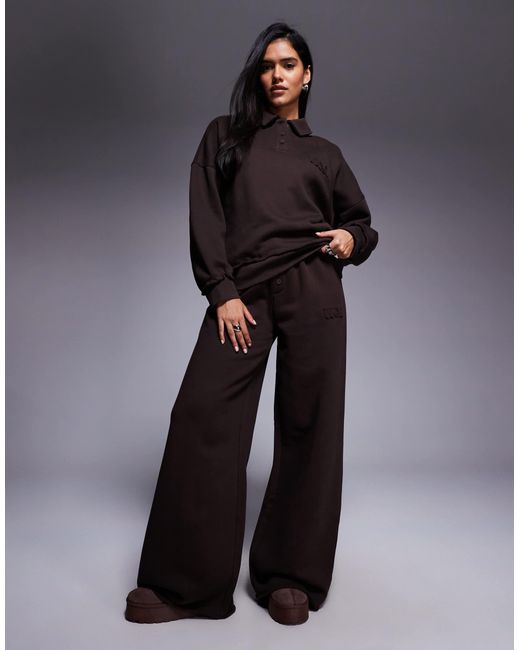 ASOS Blue Weekend Collective Heavyweight Wide Leg Trackies With Ski Club Graphic