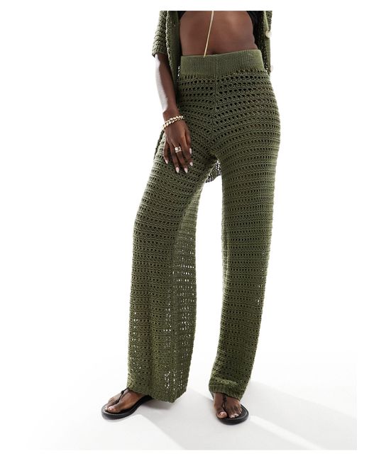In The Style Green Crochet Wide Leg Trouser Co-ord
